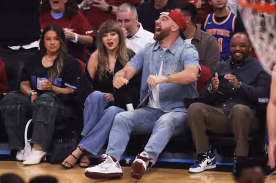 Travis Kelce Chugged Beer Courtside While Taylor Swift Reacted at Game 3