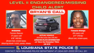 Louisiana State Police issue Level II alert for missing teen Trenton Reeves and Tommie Mango