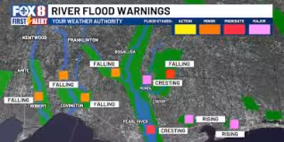 Flood Warning: Rivers rise across Southeast Louisiana, with one at major stage