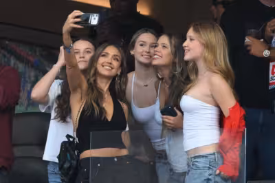 Jessica Alba watches the World Cup with Honor, Haven and Danny Ramirez