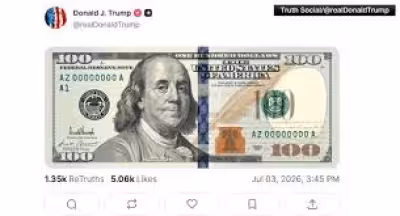 Presidential Signature On $100 Bill appears in Trump Truth Social post