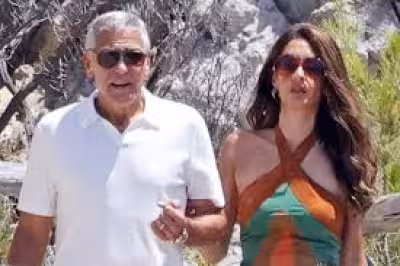 Amal Clooney Fringe Suede Set Steals Capri Yacht Exit on Tuesday