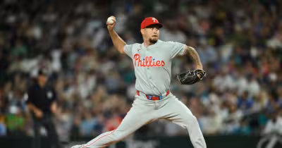 Orion Kerkering pitches for Phillies against Mariners at T-Mobile Park