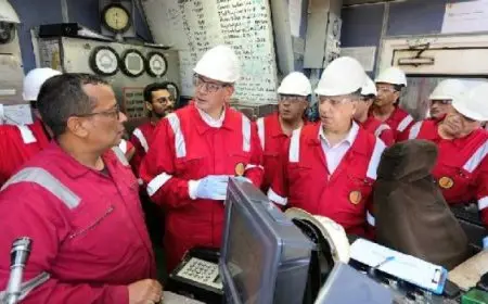 وزير البترول يقوم بجولة بحرية لمنصة تسهيلات إنتاج حقل شمال صفا البحرى