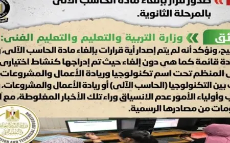 الحكومة تنفي صدور قرار بإلغاء مادة الحاسب الآلي بالمرحلة الثانوية