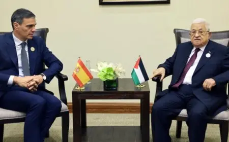 خلال مؤتمر صحفي مع الرئيس عباس.. سانشيز: حل الدولتين هو أفضل طريق لإنهاء النزاع والحرب في المنطقة والعالم بأكمله