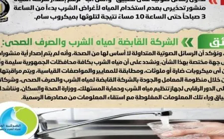 الحكومة : لا صحة لإصدار شركة المياه منشورًا تحذيريًا بعدم استخدام المياه لأغراض الشرب نتيجة تلوثها