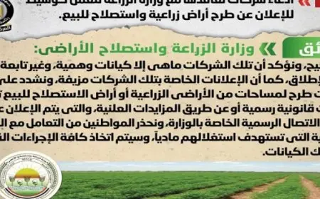 الحكومة تنفي شائعة ادعاء شركات تعاقدها مع وزارة الزراعة للعمل كوسيط للإعلان عن طرح أراض زراعية واستصلاح للبيع