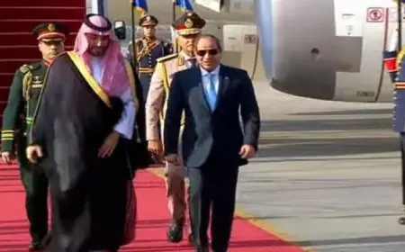 الرئيس السيسي يستقبل ولى العهد السعودي الأمير محمد بن سلمان بمطار القاهرة