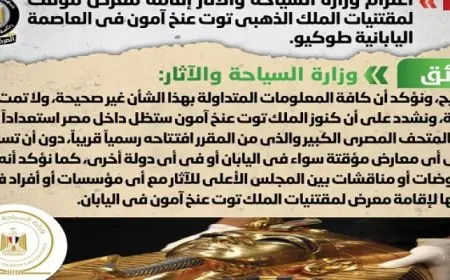 بالإنفوجراف.. الحكومة تنفي اعتزام وزارة الآثار إقامة معرض مؤقت لمقتنيات الملك الذهبي توت عنخ آمون في طوكيو