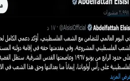 الرئيس السيسي يؤكد دعمه الكامل لحقوق الشعب الفلسطيني المشروعة وفي مقدمتها إقامة دولته المستقلة