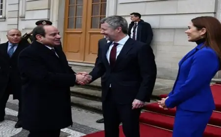 بال .. ملك وملكة الدنمارك يودعان الرئيس السيسى بمقر اقامته قبل مغادرته كوبنهاجن