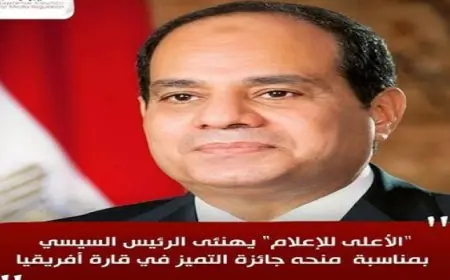الأعلى للإعلام” يهنئى الرئيس السيسي بمناسبة منحه جائزة التميز في قارة أفريقيا