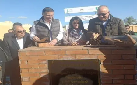 وزراء الزراعة والتخطيط والري ومحافظ المنيا يضعون حجر الأساس لبناء مدرسة تعليم ثانوي بقرية الوفاء في سمالوط