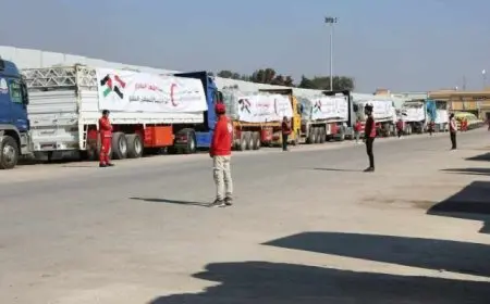 مع تنفيذ اتفاق الهدنة .. دخول العشرات من شاحنات المساعدات الى قطاع غزة عبر معبر رفح