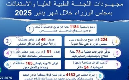 رئيس الوزراء يُتابع جهود اللجنة الطبية العليا والاستغاثات بمجلس الوزراء خلال يناير 2025