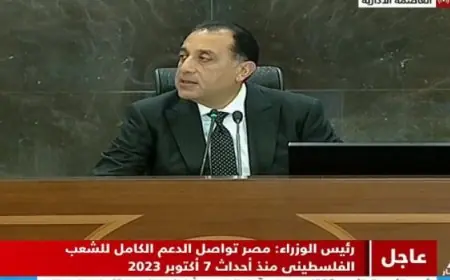 رئيس الوزراء خلال مؤتمر صحفى: القضية الفلسطينية تعد من أولويات مصر فى العمل العربى والاقليمى