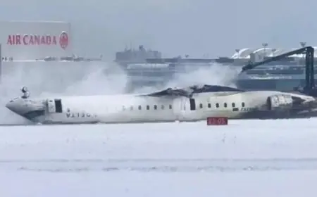 إصابة 18 شخصا إثر تحطُّم طائرة أمريكية فى مطار “تورونتو بيرسون” الكندى
