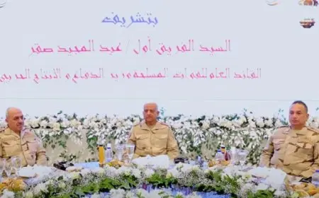 وزير الدفاع والانتاج الحربى يشارك عددا من مقاتلى قوات الدفاع الجوى تناول وجبة الإفطار