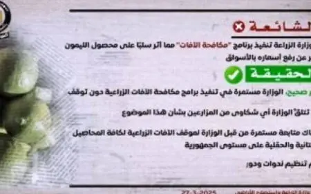 المركز الإعلامى لمجلس الوزراء ينفى توقف برنامج “مكافحة الآفات” لمحاصيل الليمون