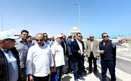 وزير الإسكان يتفقد أعمال رفع كفاءة طريق الإزدواج وإنشاء سور منطقة الشانزلزيه بمركز مارينا العلمين السياحى