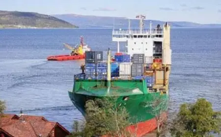 سفينة حاويات ضخمة طولها 135 مترا تقتحم حديقة منزل فى النرويج