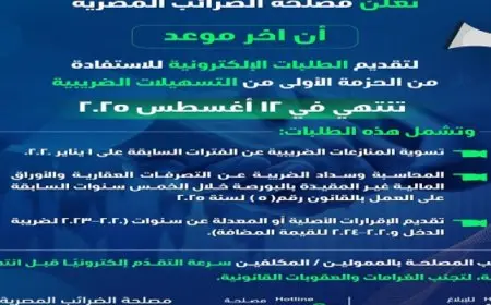 الضرائب: 12 أغسطس 2025 آخر موعد للاستفادة من التسهيلات