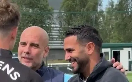 محرز يعود لتألقه مع مانشستر سيتي ويمازح غوارديولا