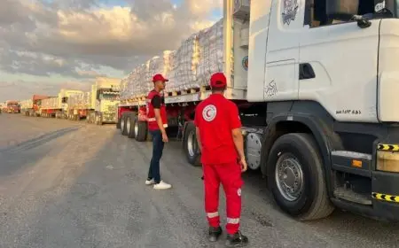 عبور 115 شاحنة مساعدات إنسانية إلى كرم أبو سالم في القافلة رقم 18 لدعم الفلسطينيين في غزة