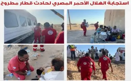 الهلال الأحمر يساند مصابي حادث قطار مطروح في المستشفيات ويوفر لهم الدعم العاجل