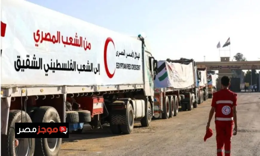 الهلال الأحمر المصري يطلق القافلة 16 من زاد العزة محملة بـ 2400 طن من المساعدات الغذائية