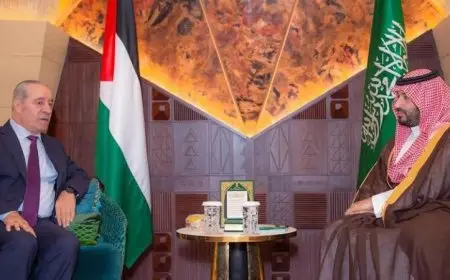 ولي العهد السعودي يتباحث مع نائب الرئيس الفلسطيني حول آخر مستجدات الأوضاع السياسية