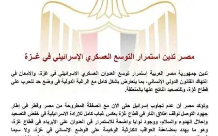 مصر تعبر عن إدانتها للتوسع العسكري الإسرائيلي المستمر في غزة