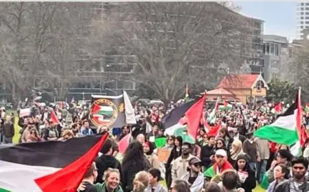 آلاف المتظاهرين يلتقون في مسيرة حاشدة لدعم الفلسطينيين في أكبر مدينة بنيوزيلندا