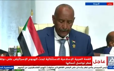 البرهان يؤكد في القمة العربية ضرورة إقامة الدولة الفلسطينية لتحقيق السلام في المنطقة