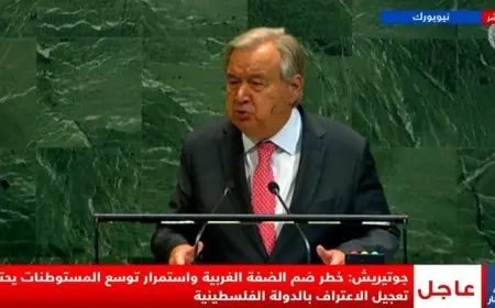 جوتيريش يشيد بدعم دولي واسع لحل الدولتين لصراع الشرق الأوسط