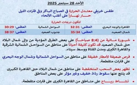 حالة الطقس غدا ارتفاع درجات الحرارة نهارا وانخفاضها ليلا مع نشاط للرياح والعظمى بالقاهرة تصل إلى 32 درجة
