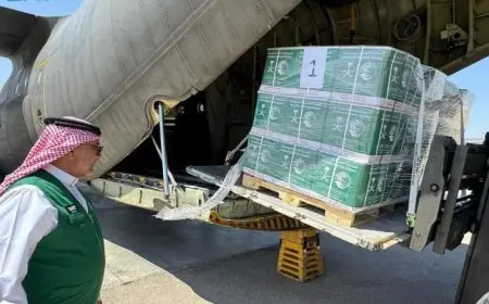مطار العريش يستقبل طائرة مساعدات سعودية لدعم سكان غزة