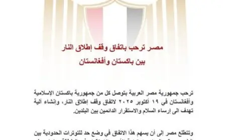 مصر تبارك توافق السلام بين باكستان وأفغانستان لوقف إطلاق النار