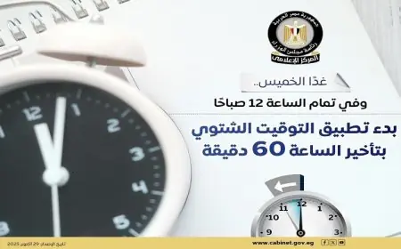 بدء تطبيق التوقيت الشتوي في مصر 2025 يوم الجمعة المقبل