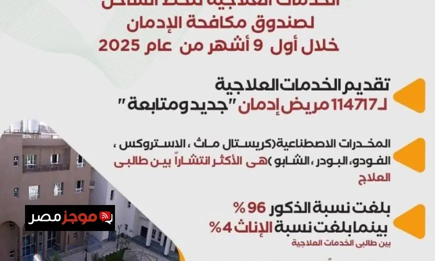 إنفوغرافيك يبرز جهود صندوق مكافحة الإدمان في تقديم الخدمات العلاجية خلال 9 أشهر