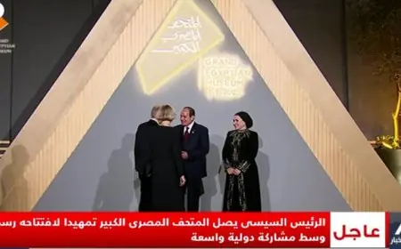 الرئيس السيسي وزوجته يستقبلان المشاركين في افتتاح المتحف المصري الكبير بترحيب كبير