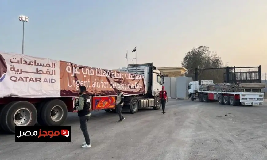 عبور دفعة جديدة من المساعدات القطرية إلى غزة عبر معبر رفح صور حصرية