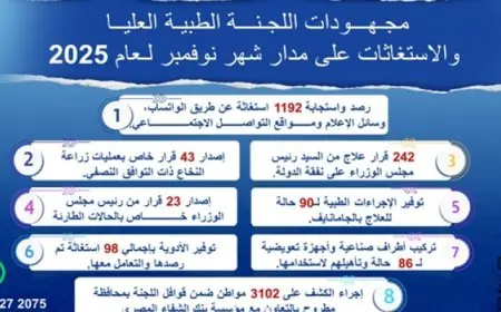 رئيس الوزراء يواصل متابعة جهود اللجنة الطبية العليا والاستغاثات في مجلس الوزراء لشهر نوفمبر الماضي