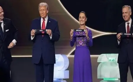 ترامب ورئيسة المكسيك ورئيس وزراء كندا يتعاونون في سحب قرعة كأس العالم 2026