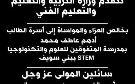 وزارة التربية والتعليم تعبر عن حزنها لفقدان طالب في مدرسة STEM ببني سويف