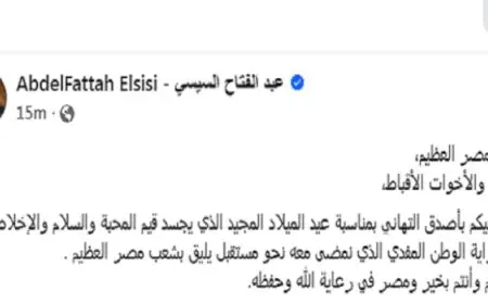 الرئيس السيسى يقدم تهانيه للأقباط في مصر بمناسبة عيد الميلاد المجيد
