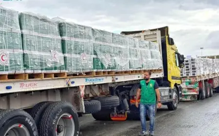 قافلة مساعدات إنسانية جديدة من مركز الملك سلمان تصل إلى قطاع غزة عبر منفذ رفح