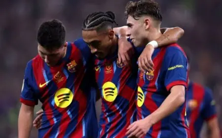 برشلونة يتألق في نهائي السوبر الإسباني بهدف صاروخي من رافينيا ضد ريال مدريد فيديو