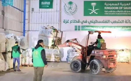 صور قافلة إغاثية سعودية تعبر منفذ رفح لدعم المتضررين في غزة